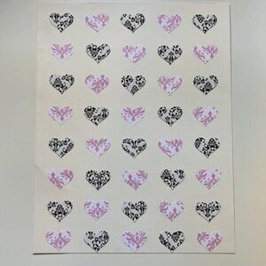 Heart Patterned Paper Artwork | Pink & Black Damask Hearts on White Background